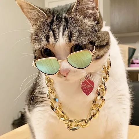Fashion Lightweight Aluminum Pet Gold Chain Necklace For Small Medium Dogs Bulldogs Hip Hop Chunky Cuban Link Adjustable Puppy Accessory