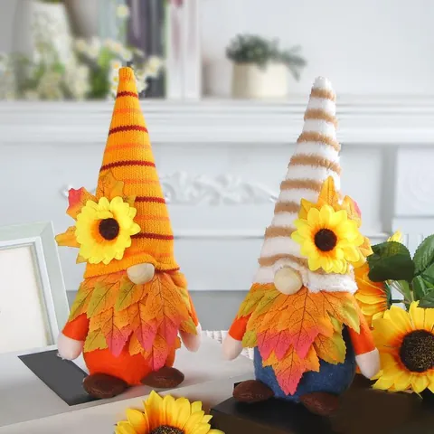 Harvest Festival Maple Leaf Gnome Sunflower Faceless Doll Ornament Cute Plush Rudolph Toy Autumn Thanksgiving Home Decor