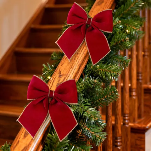Velvet Christmas Tree Bow Ornaments Gold Edge Ribbon Bows For Wreath Gift Box Hanging Decor Red Green Holiday Supplies