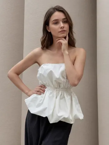 Women's Strapless Tube Top Ruched Peplum Waist Bandeau Top Summer Slimming Rayon Cotton Blend Sleeveless Outwear For Ladies