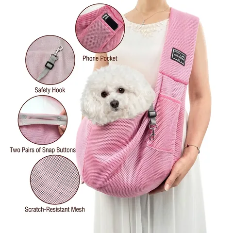 Breathable Mesh Pet Sling Carrier Bag Adjustable Padded Strap Polyester Single Shoulder Travel Tote For Small Dogs And Cats