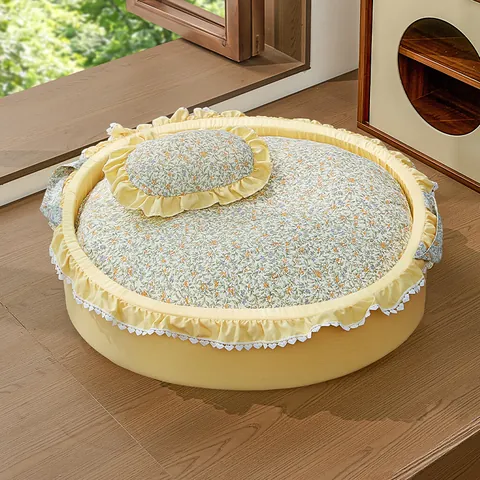 Pastoral Floral Lace Washable Pet Bed Detachable Cushion Cat Dog Sofa All Seasons Princess Style Puppy Kitten Sleeping Nest With Pillow