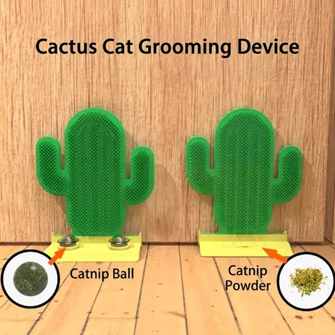 Cactus Shaped Cat Self Groomer Wall Corner Massage Comb Catnip Ball Toy For Indoor Cats Kitten Hair Brushes Green Yellow