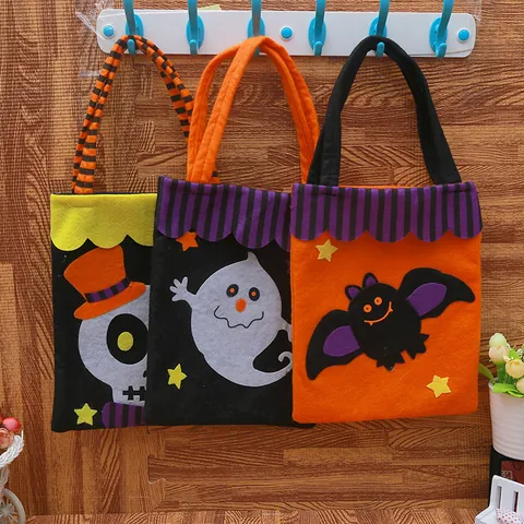 Halloween Non-Woven Tote Bag For Kids Cartoon Pumpkin Witch Ghost Black Cat Candy Gift Treat Bag Party Favors