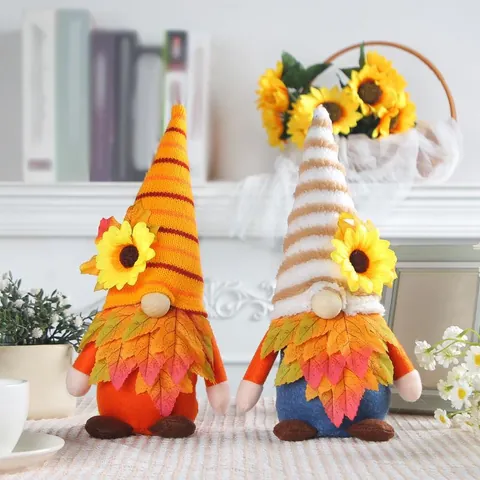 Harvest Festival Maple Leaf Gnome Sunflower Faceless Doll Ornament Cute Plush Rudolph Toy Autumn Thanksgiving Home Decor
