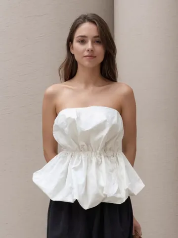 Women's Strapless Tube Top Ruched Peplum Waist Bandeau Top Summer Slimming Rayon Cotton Blend Sleeveless Outwear For Ladies