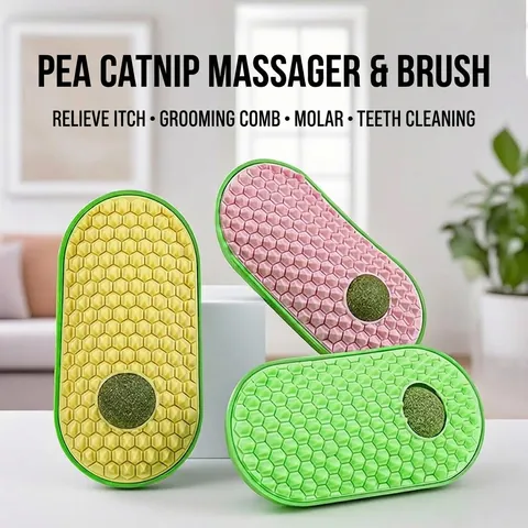 Pet Cat Wall Self Groomer Avocado Pea Shape Massage Brush With Catnip Ball Corner Scratching Tool For Indoor Cats Kitten