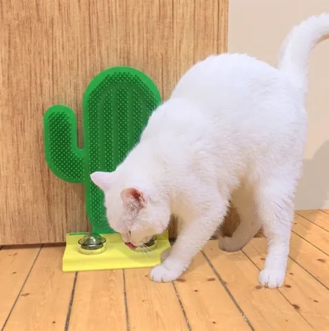 Cactus Shaped Cat Self Groomer Wall Corner Massage Comb Catnip Ball Toy For Indoor Cats Kitten Hair Brushes Green Yellow