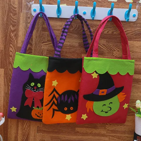 Halloween Non-Woven Tote Bag For Kids Cartoon Pumpkin Witch Ghost Black Cat Candy Gift Treat Bag Party Favors