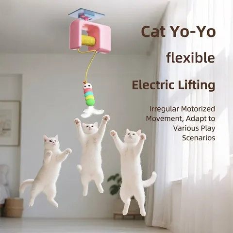 Automatic Lifting Electric Cat Toy Yo-Yo With Feather Plush Ball Interactive Hanging Indoor Teaser Toy For Cat Relief