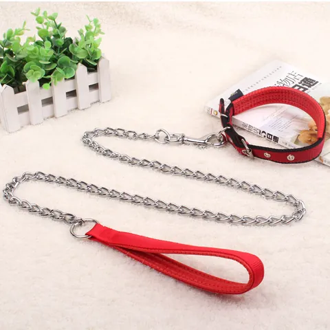 Durable Metal Iron Pet Leash With Comfortable Foam Padded Handle Silver Twist Chain Leash For Dogs And Cats Training Outdoor Traction Rope