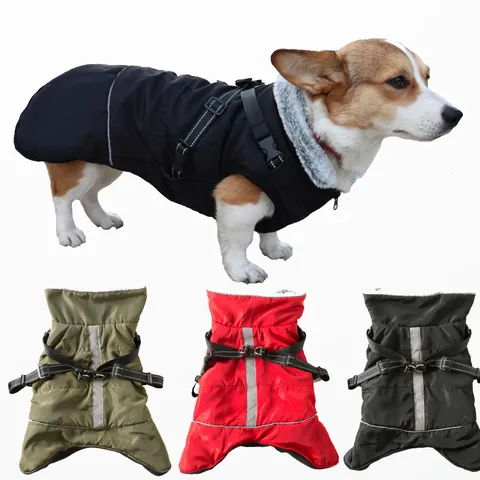 Reflective Dog Winter Coat Warm Pet Vest Cotton Padded Jacket With Leash D-Ring For Small Medium Dogs Snowproof Clothes