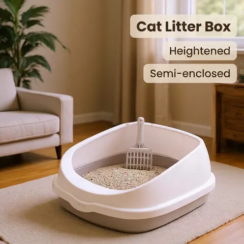Semi Enclosed Cat Litter Box With High Fence Anti Splatter Design Large Space Kitten Toilet Including Litter Scoop PP Material Pet Cleaning Supplies
