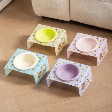 Keramik Haustiernapf mit Geneigtem Acrylstander Anti-Kipp Slow Feeder Wassernapf für Katzen Kleine Hunde Nackenschutz Napf