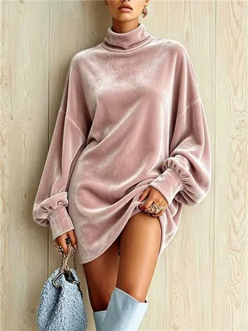 Dames Gouden Fluweel Hoge Kraag Hoodie Losse Vleermuismouw Pullover Effen Kleur Casual Mode Fluweel Sweatshirt Top