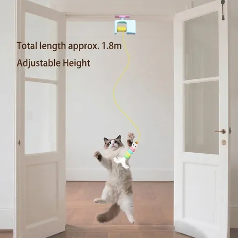 Automatic Lifting Electric Cat Toy Yo-Yo With Feather Plush Ball Interactive Hanging Indoor Teaser Toy For Cat Relief