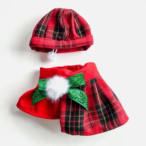 Pet Christmas Costume Set British Plaid Octagonal Beret Hat and Collar Bib With Bowknot for Small Dogs Cats Holiday Gift