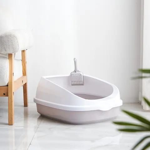 Semi Enclosed Cat Litter Box With High Fence Anti Splatter Design Large Space Kitten Toilet Including Litter Scoop PP Material Pet Cleaning Supplies