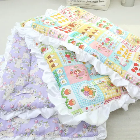 Pastoraler Stil Blumen Haustiermatte Doppelseitig Wendbar Hundebett Kissen Mit Rüschen Warm Korallenvlies Katzenpad Weich