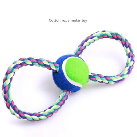 Hond Katoenen Touw Kies Speelgoed 8-Vorm Gevlochten Touw Met Tennisbal Voor Middelgrote Grote Honden Duurzaam Kauwen Training Huisdierbenodigdheden