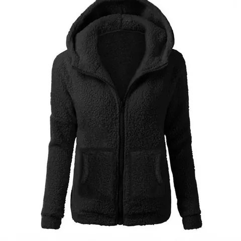 Women Fashion Solid Color Sherpa Fleece Hoodie Full Zipper Loose Fit Plush Jacket Hooded Sweatshirt Top Warm Outerwear