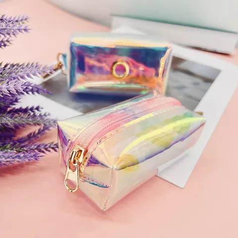 Iridescent Pet Poop Bag Dispenser Laser Starry Sky PU Storage Bag Transparent Waste Bag Holder With Metal Hook For Dog Cat