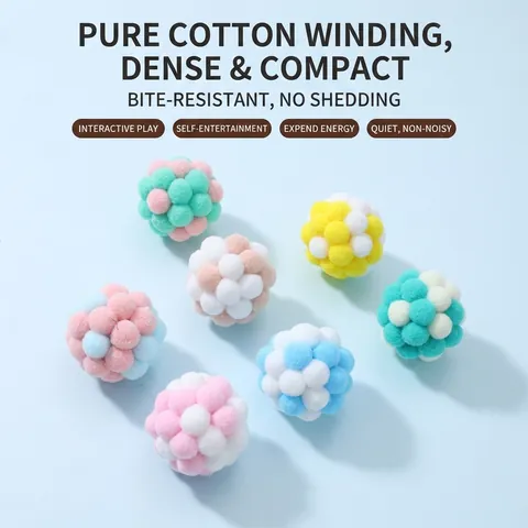 Macaron Color Cat Plush Ball With Bell Elastic Soft Interactive Toy For Indoor Cats Self-Play Boredom Relief Training Ball