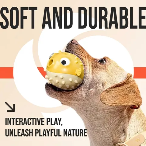 Pufferfish Shape Dog Chew Toy Rubber Food Dispenser Ball For Teeth Cleaning Interactive Bite Resistant Pet Molar Play Toy