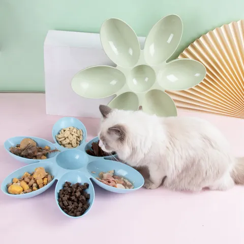 Kreative Blütenblattförmige Mehrfachfach Katzennapf Kunststoff 7 Abschnitte Haustier Fütterung Wassernapf Für Mehrere Katzen Hunde