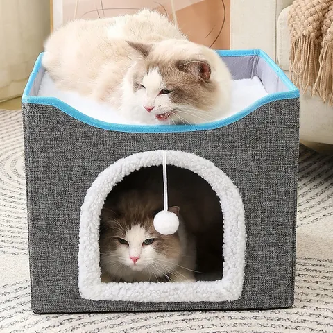 Foldable Wood Cat House Multifunctional Pet Bed Storage Stool With Sisal Scratcher Cube Cat Litter Box For Small Animals
