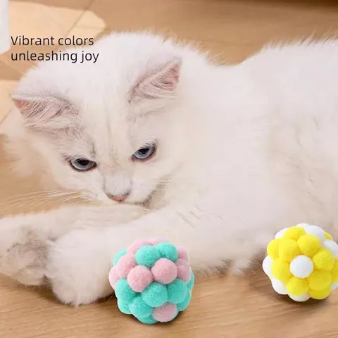 Macaron Color Cat Plush Ball With Bell Elastic Soft Interactive Toy For Indoor Cats Self-Play Boredom Relief Training Ball