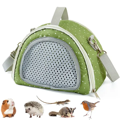 Small Pet Carrier Bag Breathable Mesh Outdoor Travel Crossbody Bag for Hamster Hedgehog Sugar Glider Squirrel Polka Dot Pet Handbag