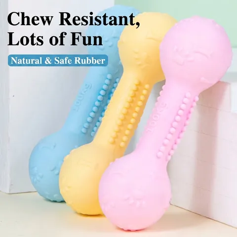 Jouet à Mâcher pour Chien en Caoutchouc Naturel Bâton Molaire Dentition Os Haltère Design Résistant aux Morsures Jouet Interactif pour Chiens