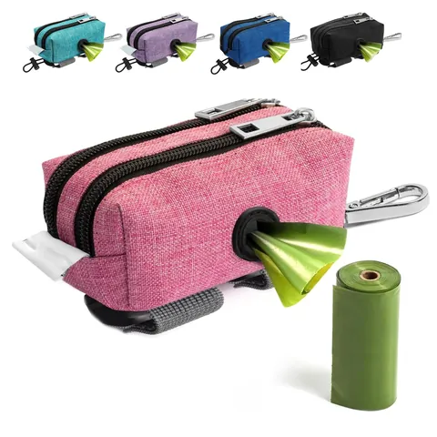 Portable Pet Waste Bag Dispenser Dog Poop Bag Holder Oxford Cloth Trash Bag Storage Carrier With Hook Hook For Outdoor Walking