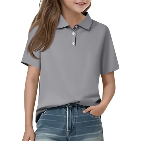 Kids Cotton Casual Short Sleeve Polo Shirt Basic Solid Color Turn-down Collar Button Top For Boys Girls School Daily Wear Comfortable Breathable Summer Apparel