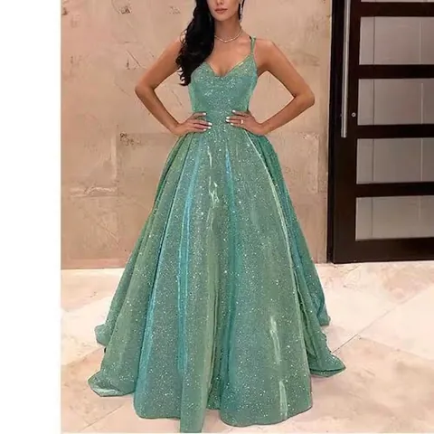 Elegant Glitter V Neck Spaghetti Strap Long Evening Gown Sparkling Sequin A Line Formal Party Prom Maxi Dress