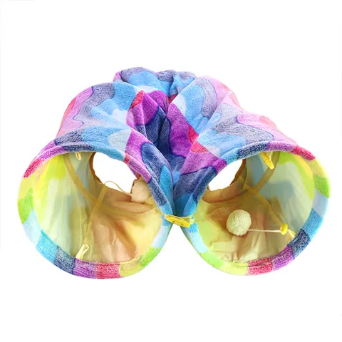 Collapsible Rainbow Cat Tunnel Toy With Crinkle Paper And Hanging Ball Durable Polyester Scratch Resistant Pet Tube Toy For Indoor Cats