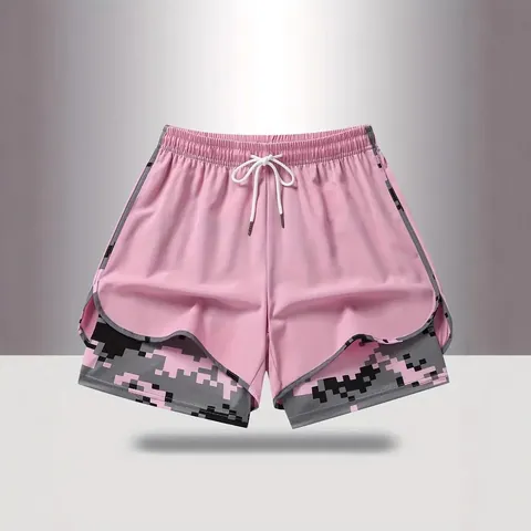 Pantalones Cortos Deportivos de Doble Capa para Mujer Con Bolsillo Cordón Cintura Elástica Poliéster Spandex Casual Short Gym