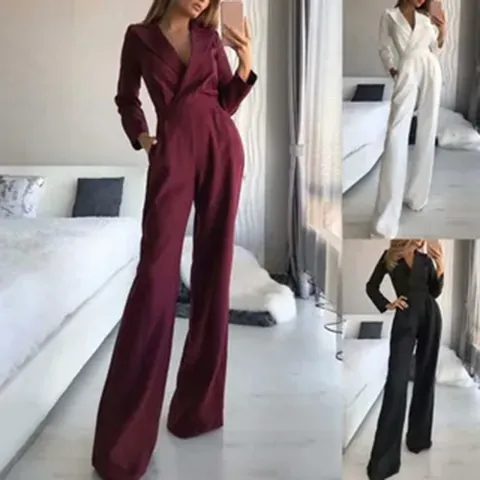 Tuta A Maniche Lunghe In Nuovo Stile Cinese Da Donna Elegante Abbottonatura Obliqua Gamba Larga Tuta In Misto Fibra Chimica