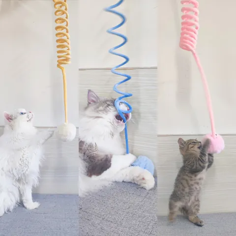 Interactive Hanging Cat Toy With Suction Cup Retractable Spring Plush Rabbit Fur Ball Feather Bell For Indoor Exercise Fun