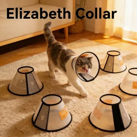 Waterproof Pet Elizabeth Collar For Dogs Cats Protective Recovery Cone Anti-Lick Wound Healing Neck Shield Adjustable Plastic Transparent Medical Neck Guard