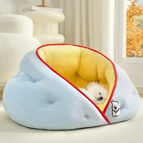 Semi-Enclosed Pet Bed For Dogs And Cats Four Seasons Warm Pet Nest Soft Milk Velvet Dog Bed House With Cooling Mat Indoor