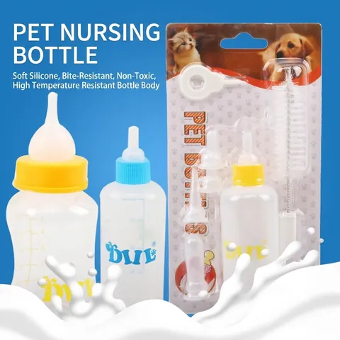 Pet Nursing Bottle Set Silicone Nipple Milk Bottle With Cleaning Brush For Newborn Puppy Kitten Pet Feeding Supplies