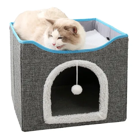 Foldable Wood Cat House Multifunctional Pet Bed Storage Stool With Sisal Scratcher Cube Cat Litter Box For Small Animals