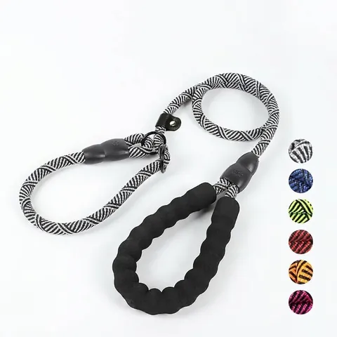 Heavy Duty Braided Polyester Dog Slip Lead With Comfortable Padded Foam Handle Integrated Pet Training Leash For Medium And Large Dogs Outdoor