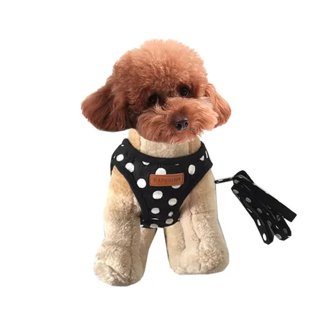 Polka Dot Pet Dog Harness Leash Set Soft Mesh Vest Small Dog Puppy Harness For Walking Outdoor Cute Lace Trim Harness Rose Red Black