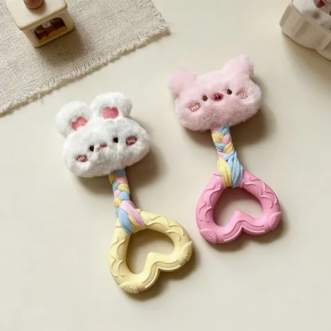 Plush Dog Squeaky Toy With Cotton Rope And TPR Heart Teether For Pet Dental Care Molar Interaction Training Animal Chew Toy