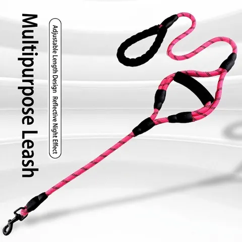 Heavy Duty Reflective Dog Leash With Dual Padded Handles Durable Braided Nylon Climbing Rope Pet Traction Lead For Large Dogs