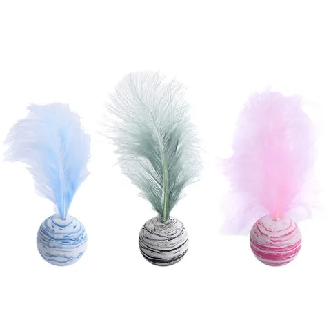 EVA Starry Sky Cat Toy Ball With Feather Interactive Kitten Bouncing Ball For Indoor Play Durable Pet Chew Toy Accessories