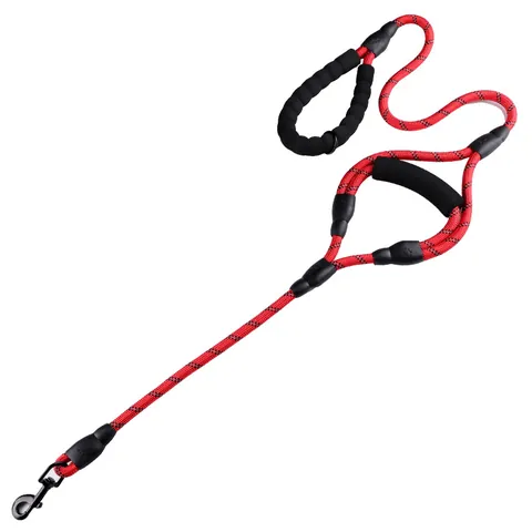 Heavy Duty Reflective Dog Leash With Dual Padded Handles Durable Braided Nylon Climbing Rope Pet Traction Lead For Large Dogs